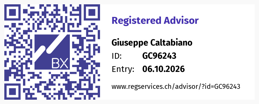 Eintrag im Beraterregister: Giuseppe Caltabiano, ID GC96243, Eintritt 06.10.2026. Öffnet den Registereintrag bei BX Swiss.